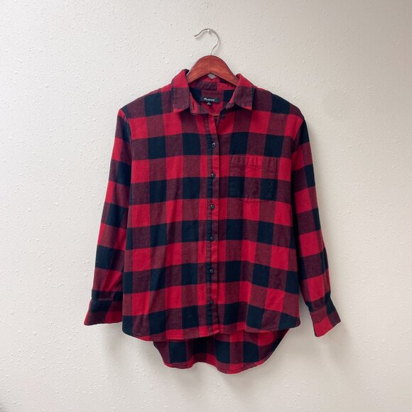 Madewell Oversized Ex-Boyfriend Buffalo Plaid Red Black Flannel Shirt - Picture 2 of 8